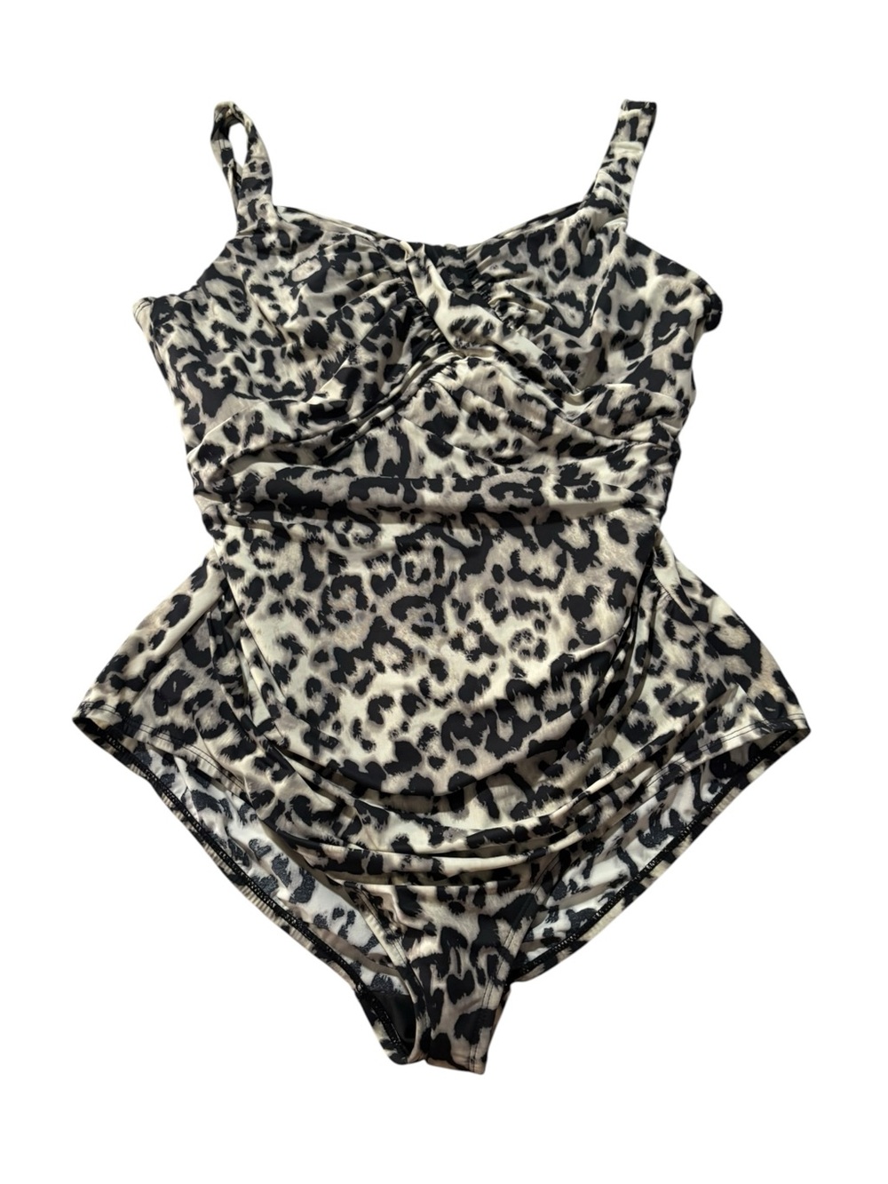 Lands End size 14 D Leopard Print One-Piece Swimsuit Black & Cream slimming